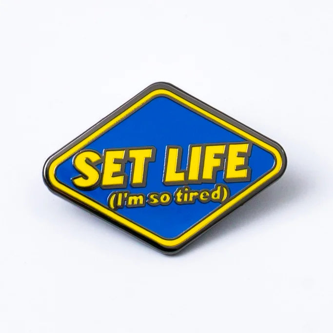 motionpicturepeels hard enamel pin rubber clutch set life im so tired funny filmmaking filmmaker